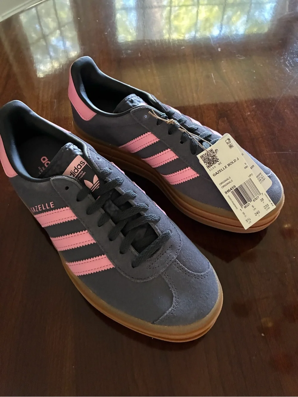 adidas Gazelle Sneakers see note for size Gray with Pink Stripes and Gum Sole